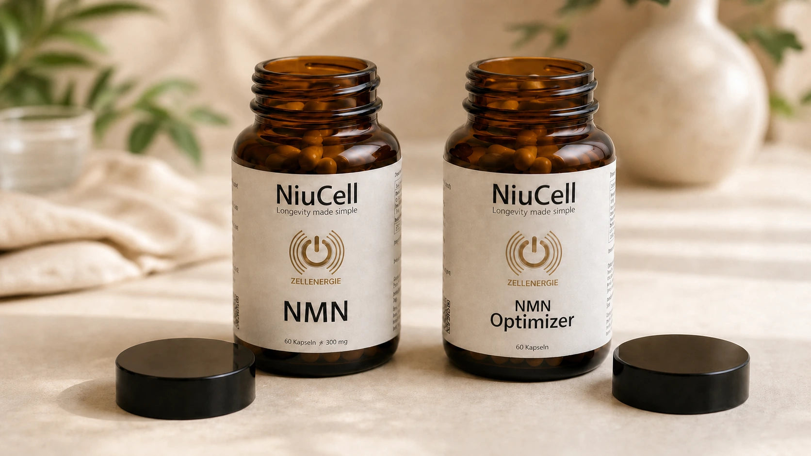 NiuCell NMN und NMN Optimizer auf einem Tisch