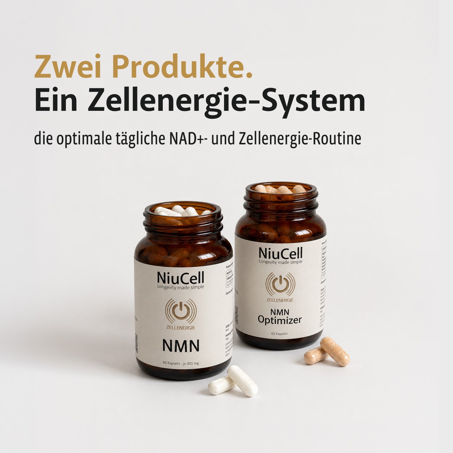 NiuCell NMN und NMN Optimizer Flaschen als Zellenergie-System
